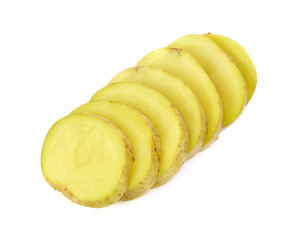 Sliced potatoes isolated on white background