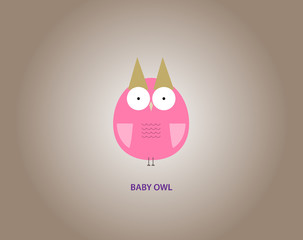 Cute pink owl on the gradient brown background