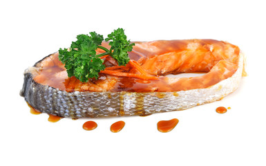grilled salmon steak isolated on white