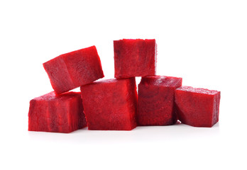 Beetroot cube slice isolated on white background