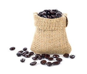 coffee beans in bag isolated on white background