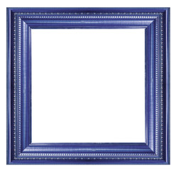 Blue picture frame on white background.