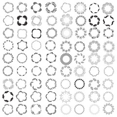set of hand drawn doodle wreaths. Vector hand drawn illustration black and white.  Design elements for cards, flyers