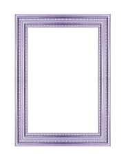 purple wood picture frame on white background.