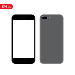 Smartphone, mobile, phone mockup isolated on white background with blank screen. Back and front view realistic vector illustration phone with silver color.