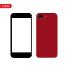 Smartphone, mobile, phone mockup isolated on white background with blank screen. Back and front view realistic vector illustration phone with red color.