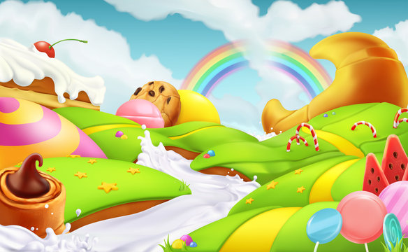 Sweet landscape. 3d vector background