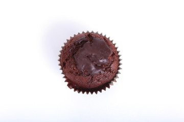 Fresh homemade muffins on white background. Top view.