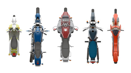 group motorcycles top view 3d rendering