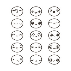 Set of cute lovely kawaii emoticon.