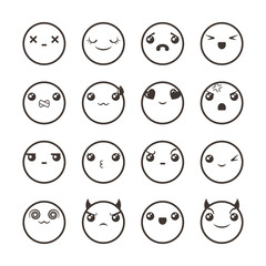Set of cute lovely kawaii emoticon.