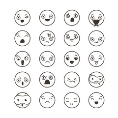 Set of cute lovely kawaii emoticon.