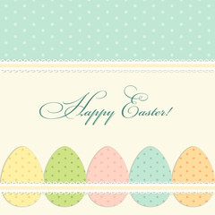 Lovely vintage Easter card with polks dots eggs in shabby chic style