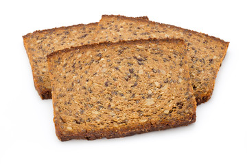 Slices of rye bread isolated on white background.