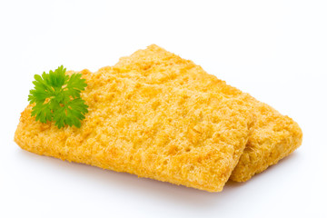 Fish fingers on the white background.