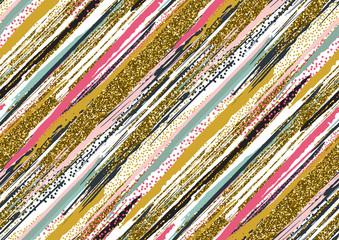 Vector seamless pattern with hand drawn gold glitter textured brush strokes