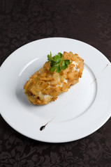 Fried chicken cutlet in breadcrumbs