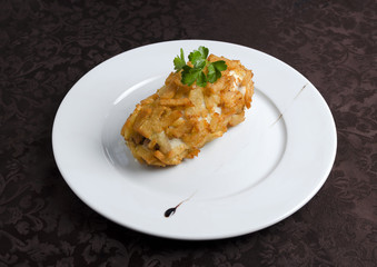 Fried chicken cutlet in breadcrumbs