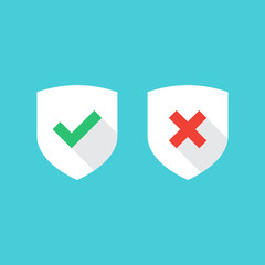 Vector shield icons. Tick and cross icons