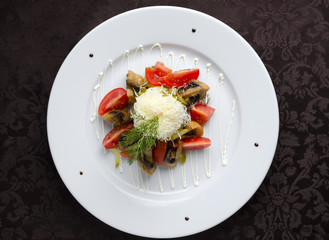 Salad with mushrooms in a restaurant