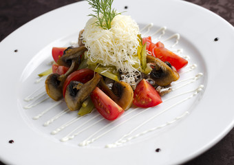 Salad with mushrooms in a restaurant