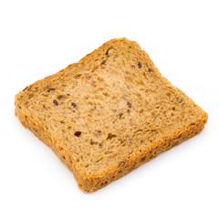 Rye bread slice on a white background.