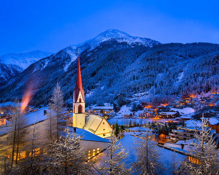 Solden Ski Resort Skyline in the Morning, Tirol, Austria