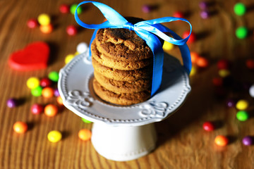 cookies with ribbon on plate