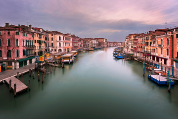 Fototapeta na wymiar View of Grand Canal and Venice Skyline from the Rialto Bridge in the Morning, Venice, Italy