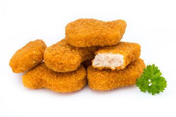 Nugget chiken on the white background.