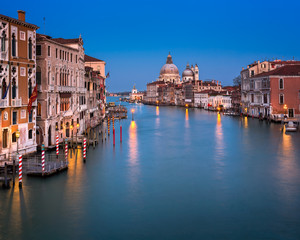 Obraz premium Grand Canal and Santa Maria della Salute Church in the Evening, Venice, Italy