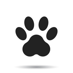Paw print icon vector illustration isolated on white background. Dog, cat, bear paw symbol flat pictogram.