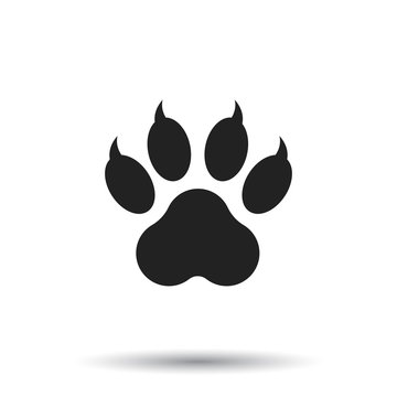 Paw print icon vector illustration isolated on white background. Dog, cat, bear paw symbol flat pictogram.