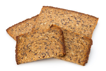 Slices of rye bread isolated on white background.
