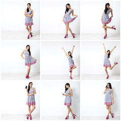 Fototapeta premium Beautiful young woman in nice spring dress, posing in a studio. Fashion spring summer photo. Set.