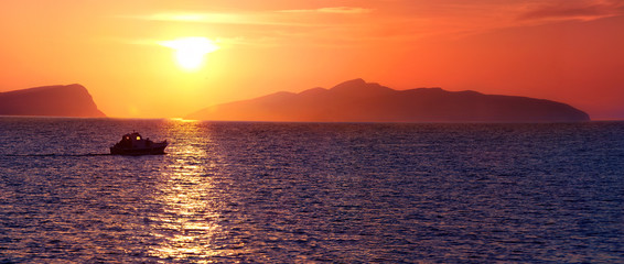 Sunrise on Aegean sea: A view on Hydra from Spetses