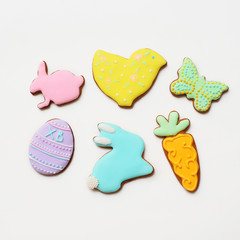 gingerbread cookies for Easter on white background.