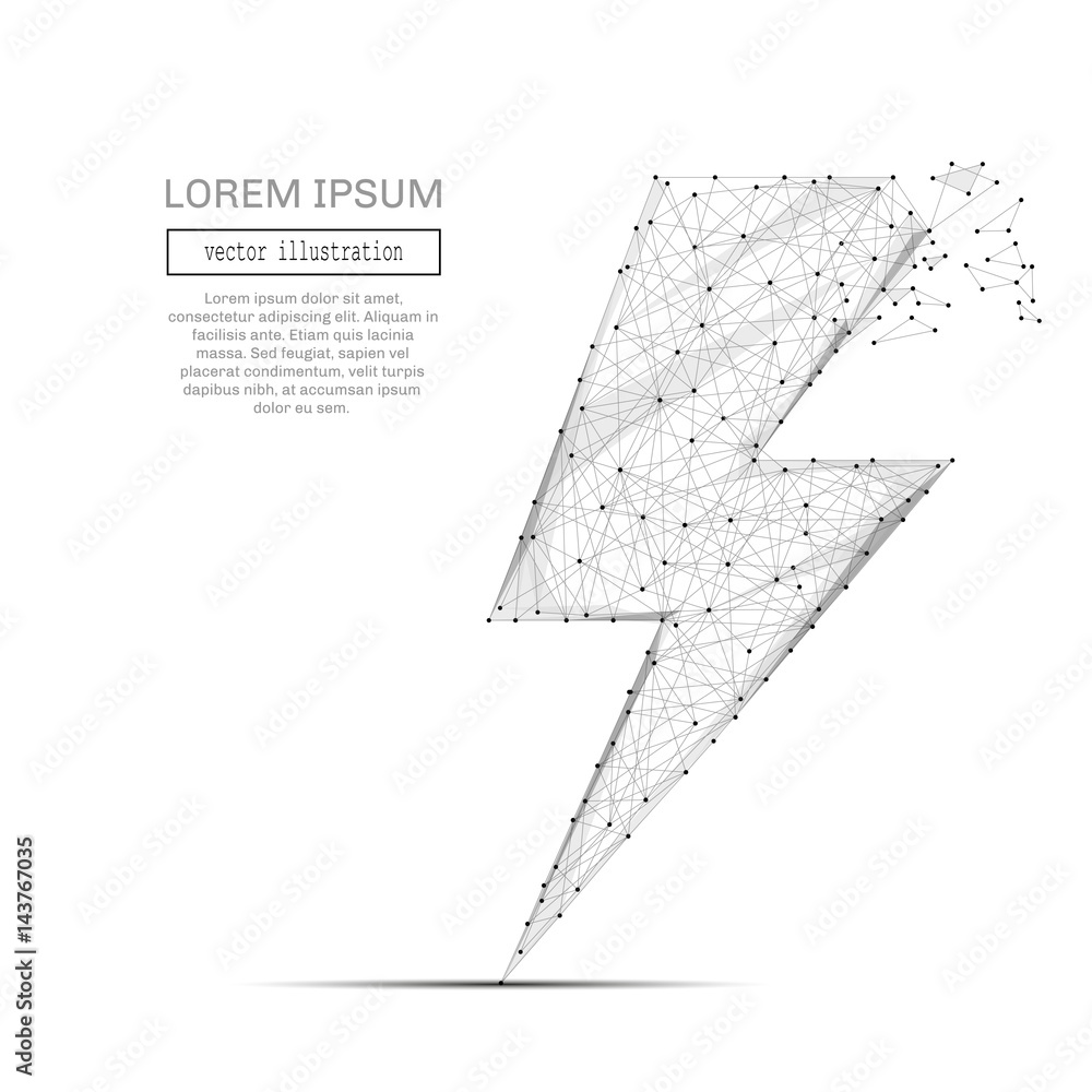 Poster abstract mash line and point lightning energy icon on white background with an inscription. starry s