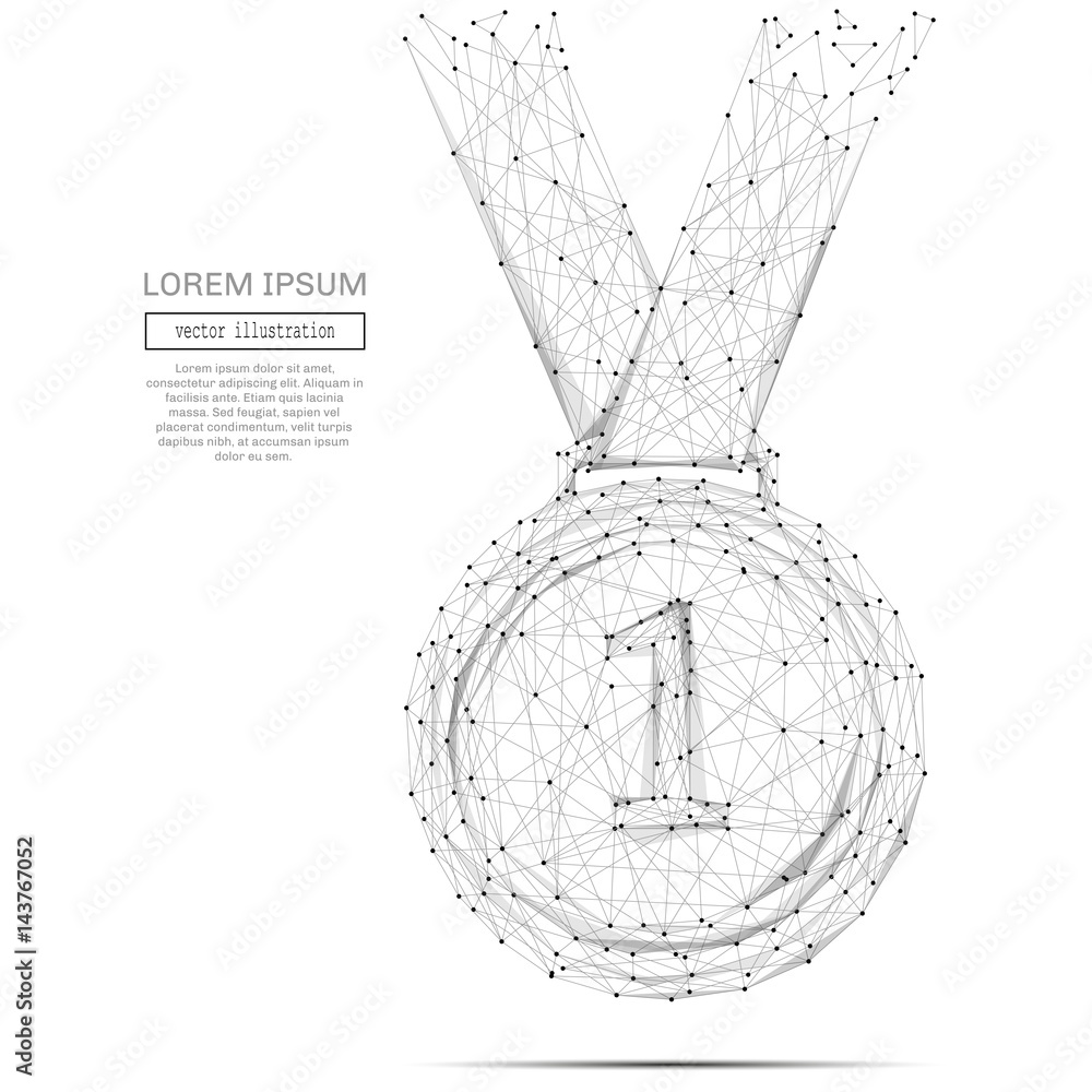 Poster abstract mash line and point medal on white background with an inscription. starry sky or space, con