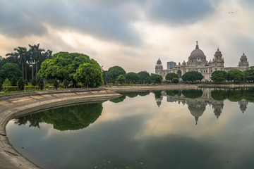 Victoria Memorial - A historic white marble architecture monument at Kolkata, India in a classic retro look.