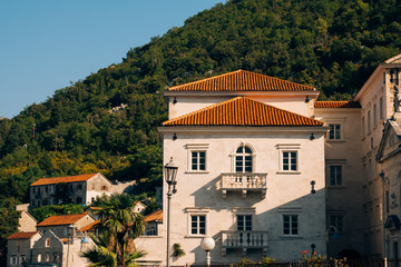 The old town of Perast on the shore of Kotor Bay, Montenegro. The ancient architecture of the Adriatic and the Balkans. Fishermen's cities of Europe.