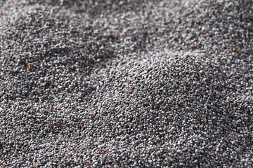 Whole black poppy seeds background