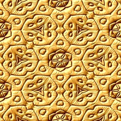 gold plastic geometric seamless pattern texture background with floral ornaments