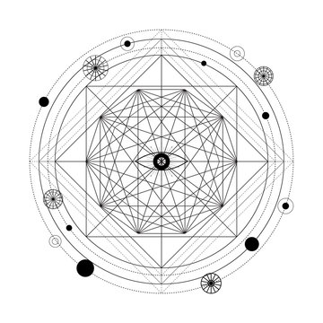 Mystical geometry symbol. Linear alchemy, occult, philosophical sign.