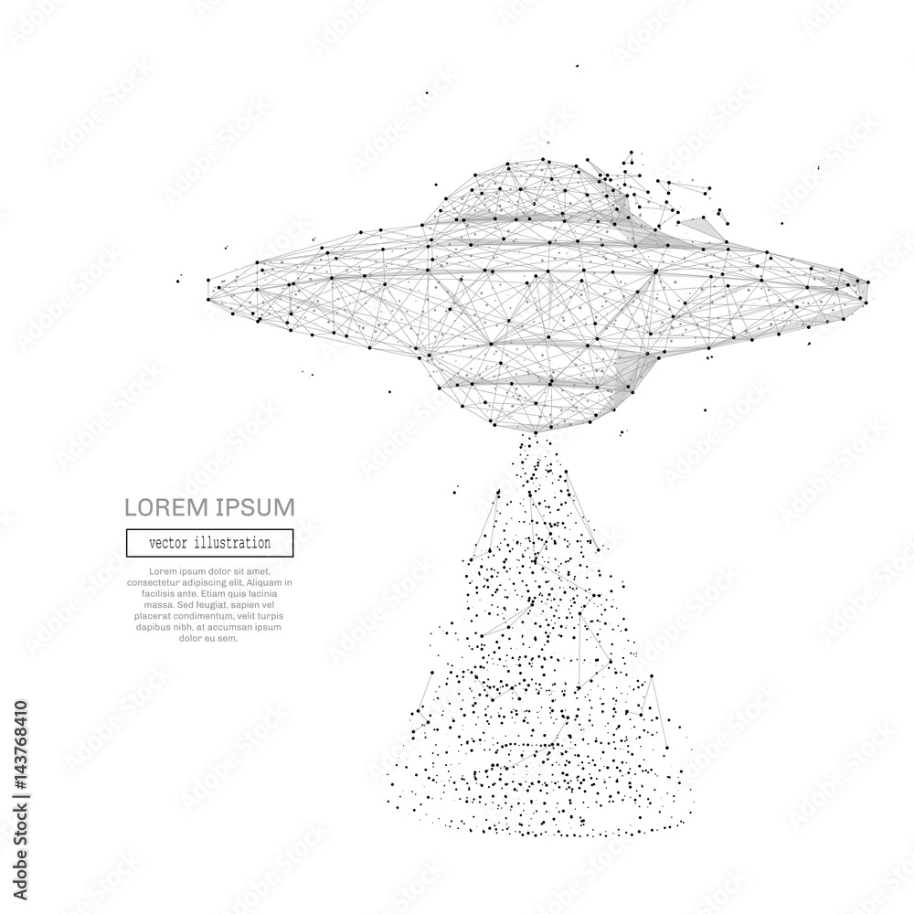 Aufkleber Abstract mash line and point ufo spaceship on white background with an inscription. Starry sky or space, consisting of stars and the universe. Vector business illustration