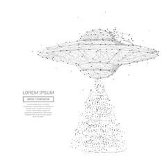 Abstract mash line and point ufo spaceship on white background with an inscription. Starry sky or space, consisting of stars and the universe. Vector business illustration © AntonKhrupinArt