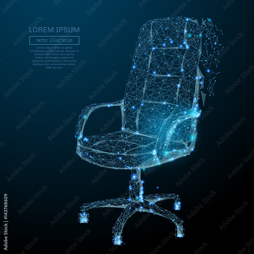 Leinwandbilder Abstract image of a office chair low poly in the form of a starry sky or space, consisting of points, lines, and shapes in the form of planets, stars and the universe. Vector wireframe concept.