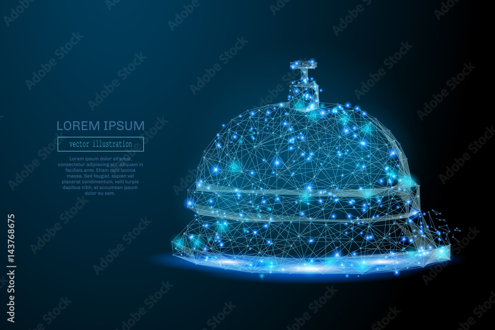 Aufkleber Abstract image of a Handbell at the reception in the form of a starry sky or space, consisting of points, lines, and shapes in the form of planets, stars and the universe. Vector wireframe concept.
