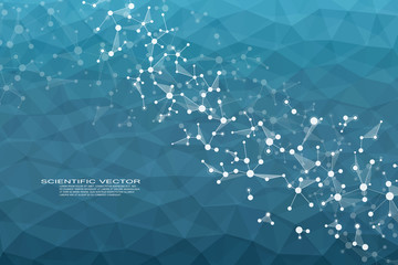 Structure molecule dna and neurons connected lines with dots genetic and chemical compounds medical or scientific background for banner or flyer vector illustration