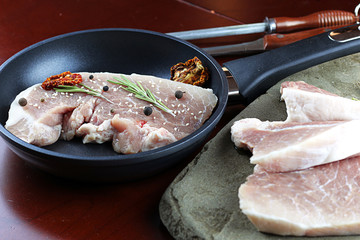 steak in a frying pan